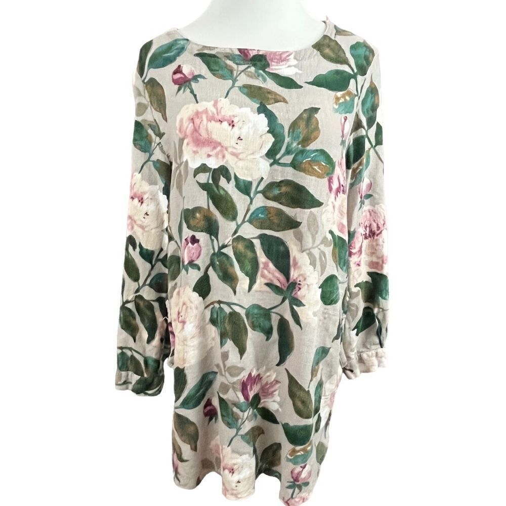 Puo Dou Dou Muted Floral Lagenlook Tunic Top M